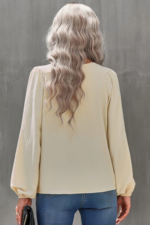 Crew Neck Solid Long Lantern Sleeve Shirt - Image 2