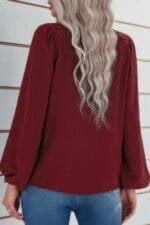 Crew Neck Solid Long Lantern Sleeve Shirt