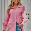 Color Block Button Down Cuffed Sleeves Blouse