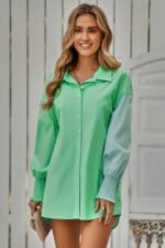 Color Block Button Down Cuffed Sleeves Blouse - Image 5