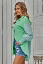 Color Block Button Down Cuffed Sleeves Blouse - Image 6