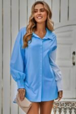 Color Block Button Down Cuffed Sleeves Blouse - Image 7