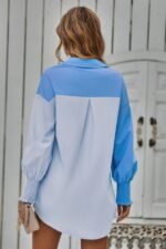 Color Block Button Down Cuffed Sleeves Blouse - Image 9