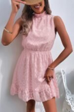 Sleeveless High Neck A Line Ruffle Hem Dress