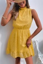 Sleeveless High Neck A Line Ruffle Hem Dress - Image 3