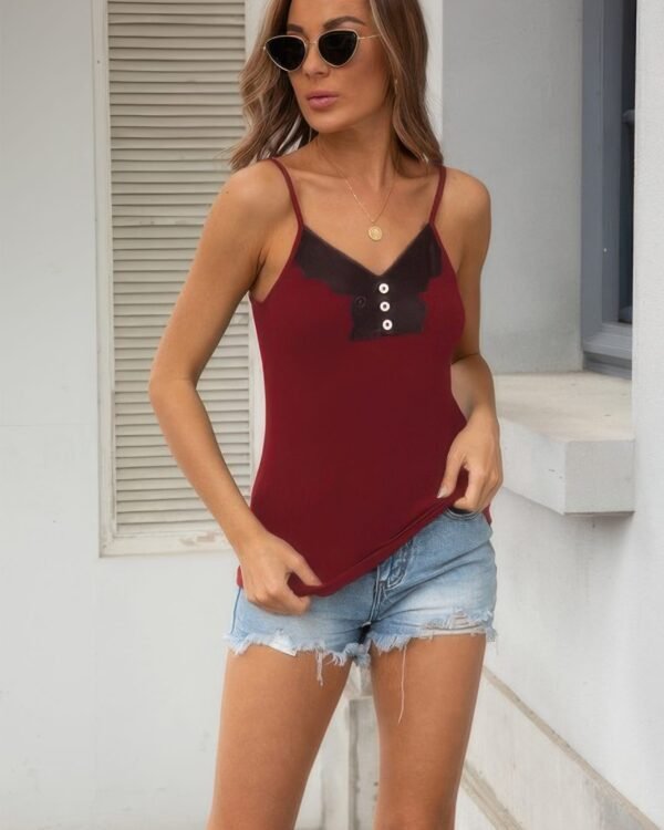 Embroidery Mesh Detail Button Cami Top