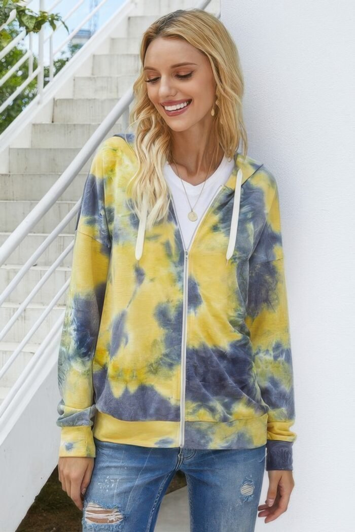 Tie dye full zip drawstring hoodie
