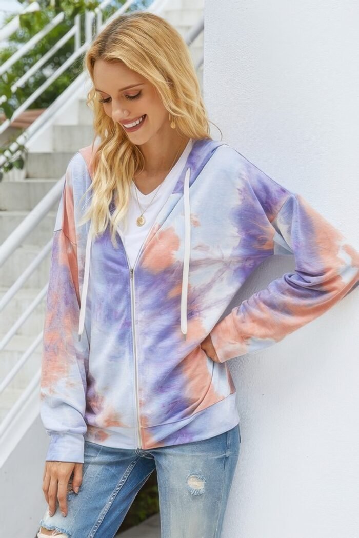 Tie dye full zip drawstring hoodie