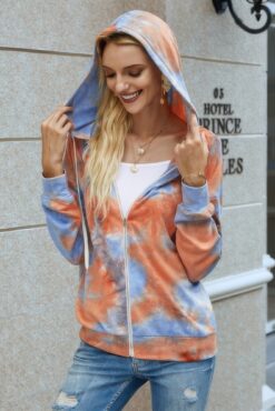 Tie Dye Full Zip Drawstring Hoodie