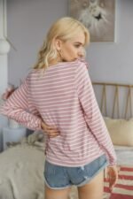 Crew Neck Ruffles Long Sleeves Knitted Striped Shirt