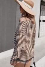 V Neck Short Sleeve Striped Tunic Shirt - Image 2