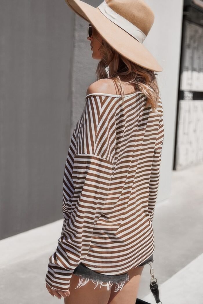 V neck short sleeve striped tunic shirt - image 2