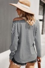 V Neck Short Sleeve Striped Tunic Shirt - Image 4