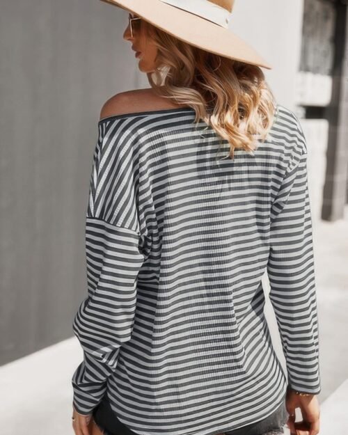 v neck short sleeve striped tunic shirt