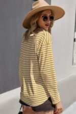 V Neck Short Sleeve Striped Tunic Shirt - Image 5