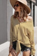 V Neck Short Sleeve Striped Tunic Shirt - Image 6