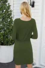 Solid Crew Neck High Waist Drawstring Dress - Image 4