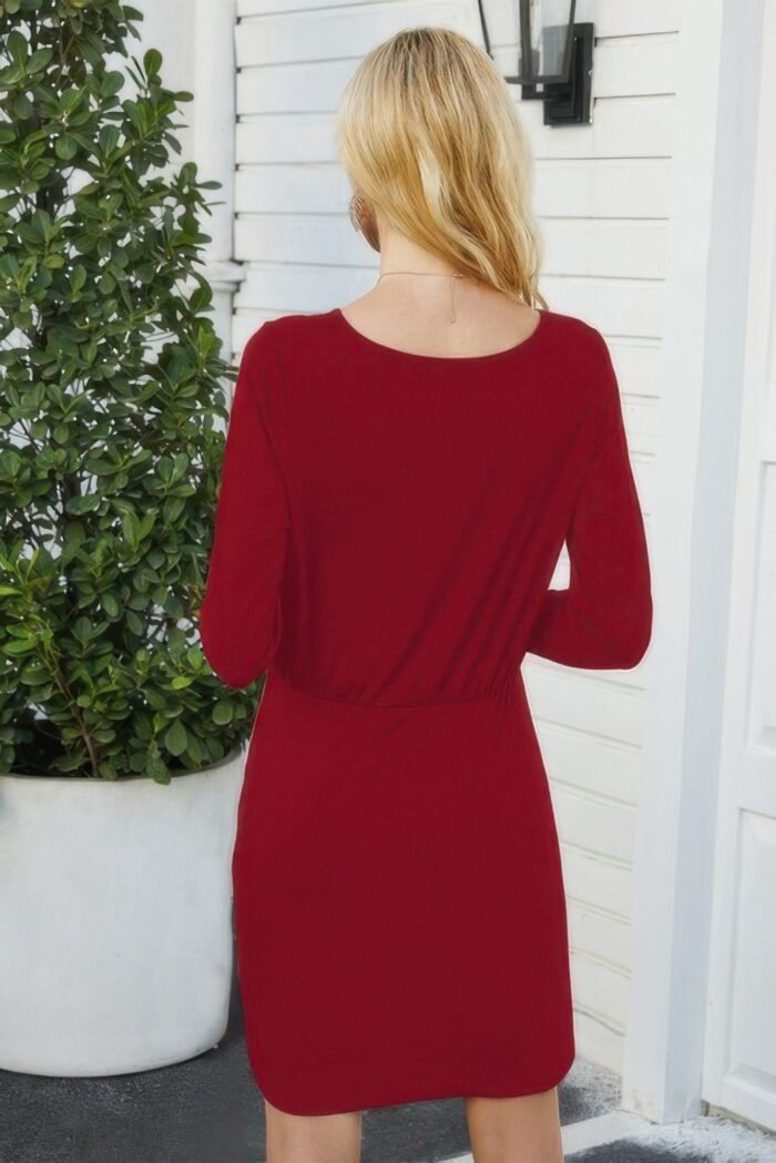 Solid crew neck high waist drawstring dress - image 6