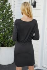 Solid Crew Neck High Waist Drawstring Dress - Image 8