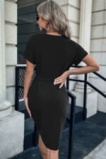 Solid Button Detail Cuffed Pocket Short Dress - Image 3
