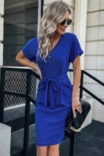 Solid Button Detail Cuffed Pocket Short Dress - Image 4