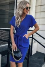Solid Button Detail Cuffed Pocket Short Dress - Image 5