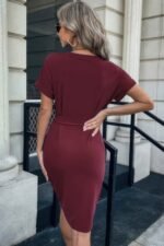 Solid Button Detail Cuffed Pocket Short Dress - Image 7