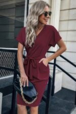 Solid Button Detail Cuffed Pocket Short Dress - Image 8