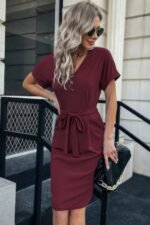 Solid Button Detail Cuffed Pocket Short Dress - Image 9