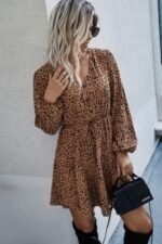 Leopard Print Waist Tie Belted Ruffle Hem Dress - Image 2
