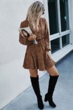 Leopard Print Waist Tie Belted Ruffle Hem Dress - Image 3
