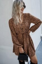 Leopard Print Waist Tie Belted Ruffle Hem Dress - Image 4