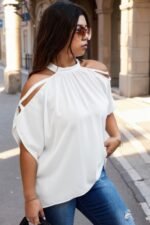 Plus Halter Open Shoulder Bat Sleeves Loose Top - Image 3