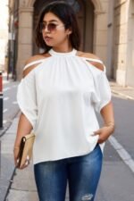 Plus Halter Open Shoulder Bat Sleeves Loose Top - Image 4