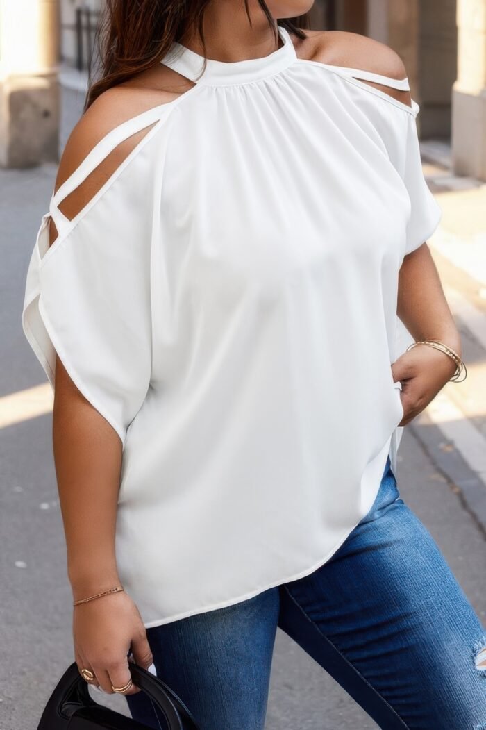 Plus halter open shoulder bat sleeves loose top - image 6