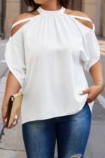 Plus Halter Open Shoulder Bat Sleeves Loose Top - Image 7