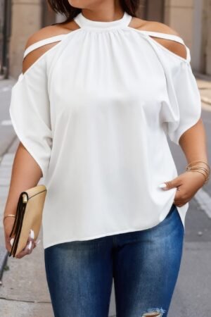 Plus Halter Open Shoulder Bat Sleeves Loose Top Plus Halter Open Shoulder Bat Sleeves Loose Top