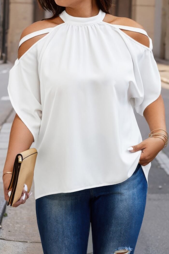 Plus halter open shoulder bat sleeves loose top - image 7