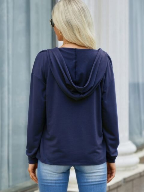 Solid Lace Trim Long Sleeve Loose Hoodie