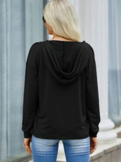Solid Lace Trim Long Sleeve Loose Hoodie Solid Lace Trim Long Sleeve Loose Hoodie