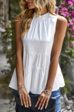 Sleeveless Ruffle Trim Ruffle Hem Loose Top Sleeveless Ruffle Trim Ruffle Hem Loose Top