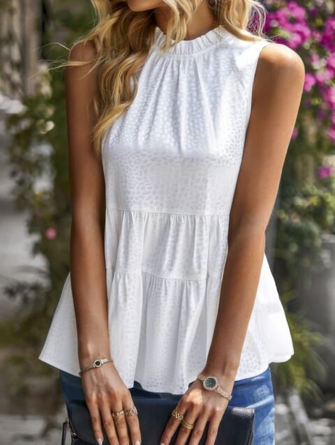 Sleeveless Ruffle Trim Ruffle Hem Loose Top