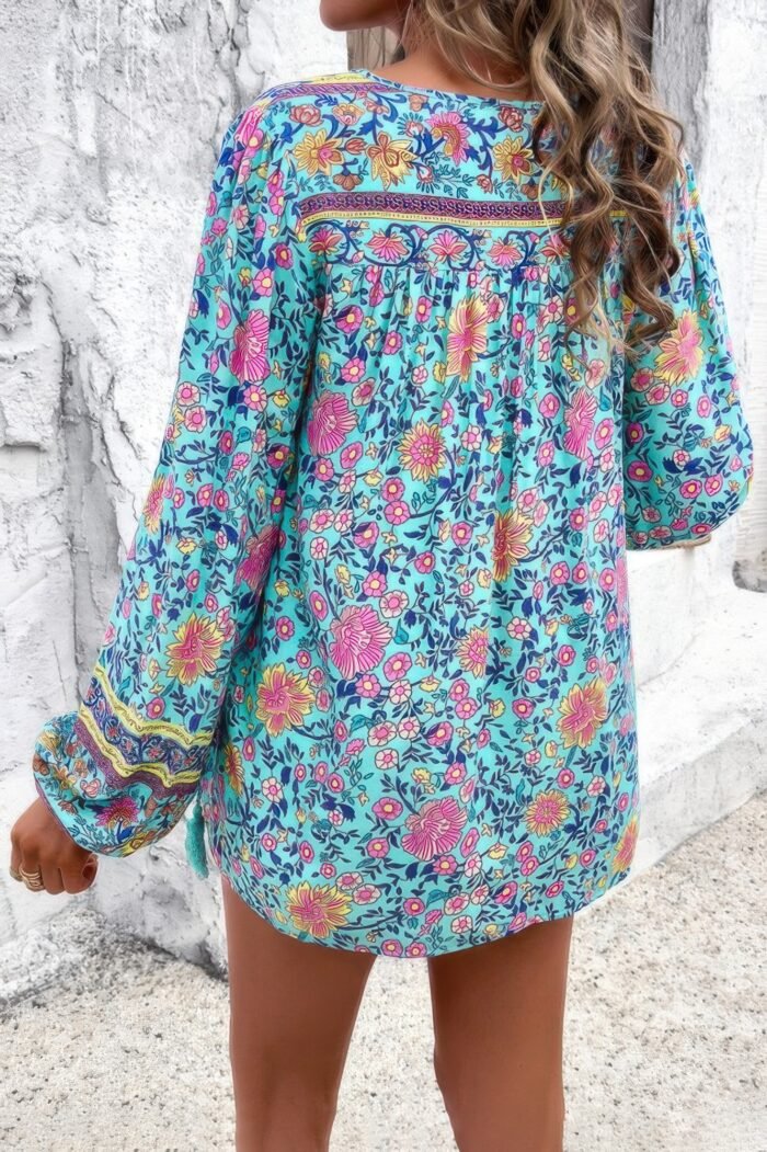 All over floral print cross deep v boho top
