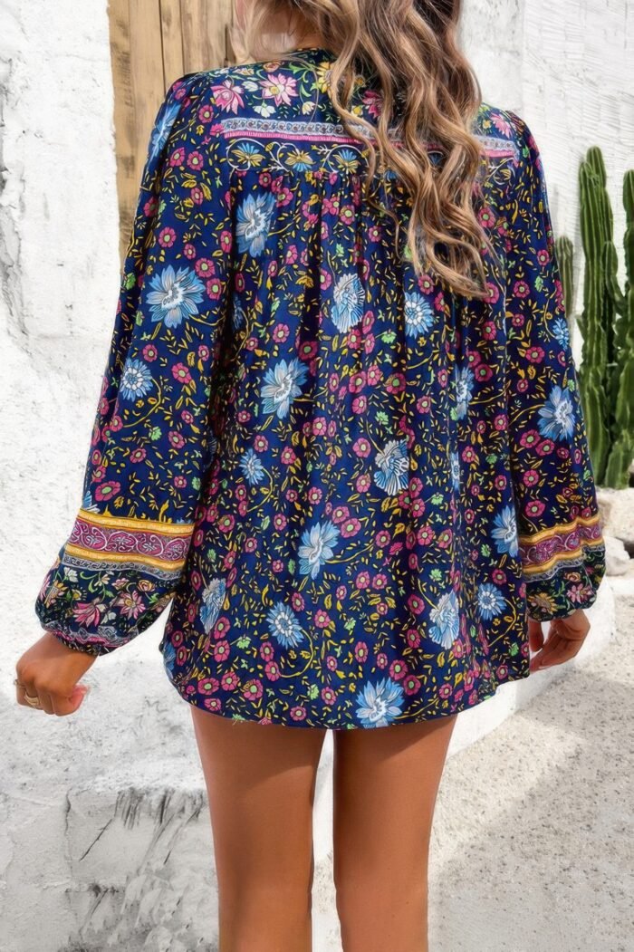 All over floral print cross deep v boho top