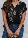 Plus Size Floral Print V Neck Loose Blouse