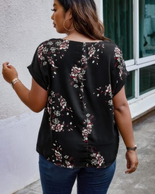 plus size floral print v neck loose blouse