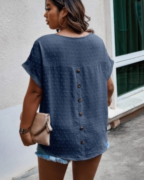 plus size swiss dot solid round neck loose shirt