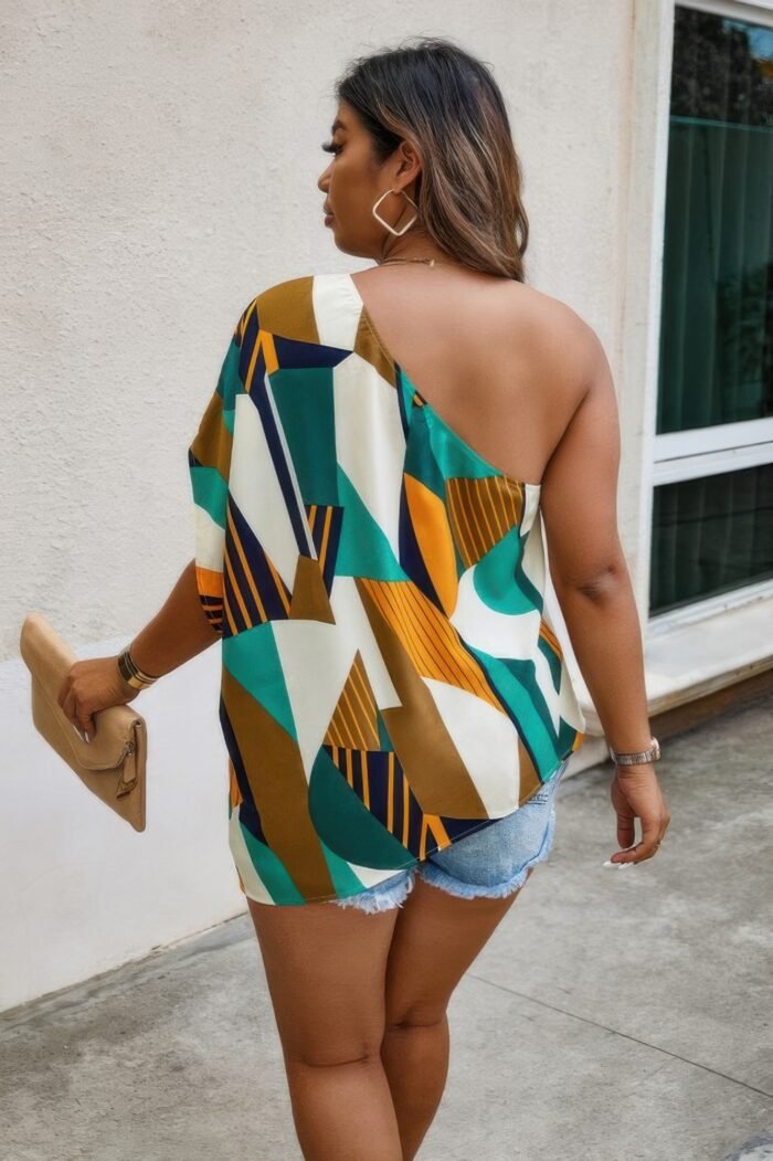 Plus size one shoulder asymmetrical hem blouse