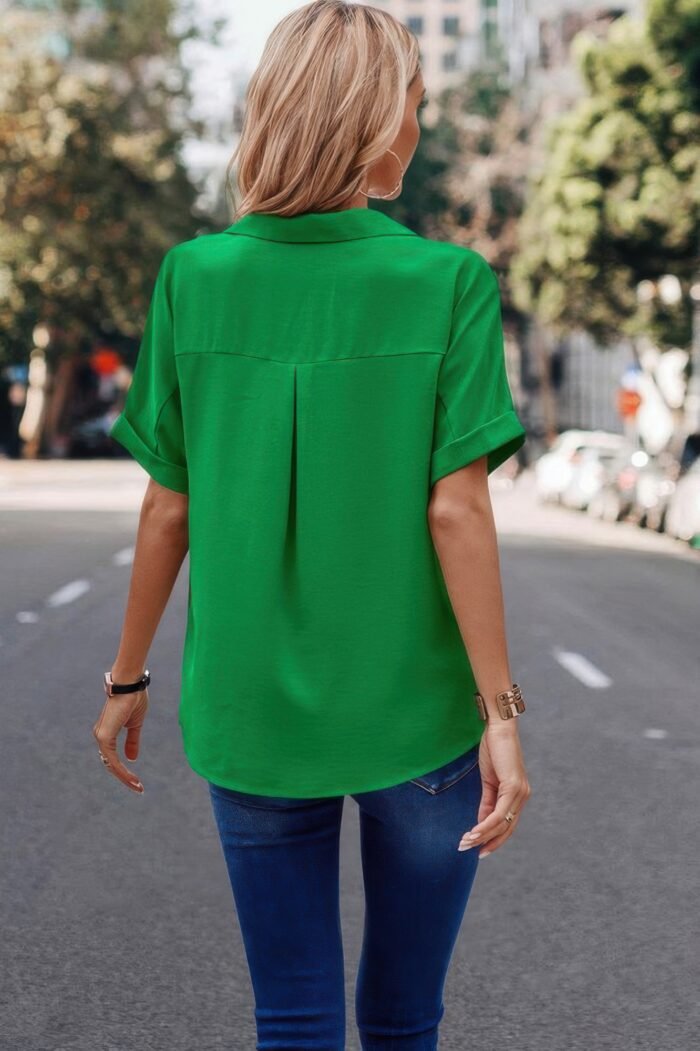 V neck button down roll up sleeve loose pocket blouse - image 11