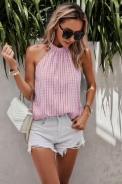 Tartan Halter Sleeveless Cut Out Back Loose Shirt